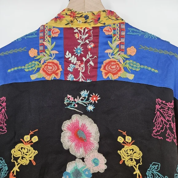 Johnny Was Floral Embroidered Silk Open Front Kimono Cardigan - Picture 12 of 16